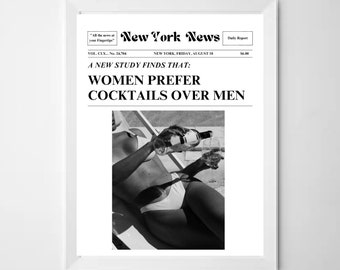 Trendy Newspaper Print, Vintage Wall Art, New York Times News, Preppy Decor, Dorm decor, Bar Cart Wall Art