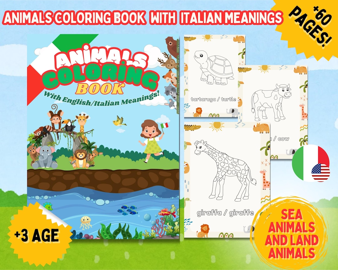 Italian Learning Animals Animal Coloring Book: Italian Meanings for Kids (printable) - Etsy