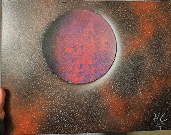 Spray Paint Planet Art - Red/Purple