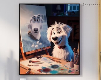 Dog Portrait, Dog Cartoon, Dog Printable Art, Dog Wall Art, Cartoon Dog Artist, Dog painting, Children Gift, Unique Gift, Wall Art Decor