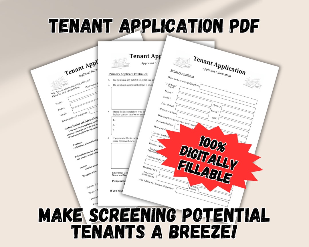 Tenant Application, Landlord Form, Printable and Fillable PDF, Property ...