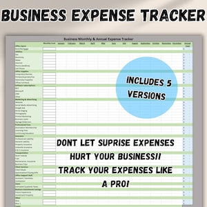 Business Expense Tracker, Budgeting Tool for Entrepreneurs, Small Business Expense Report, Simple and Detailed Versions Included.