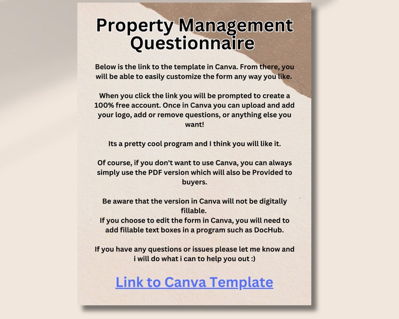 Property Management Client Questionnaire: Printable & Fillable PDF ...