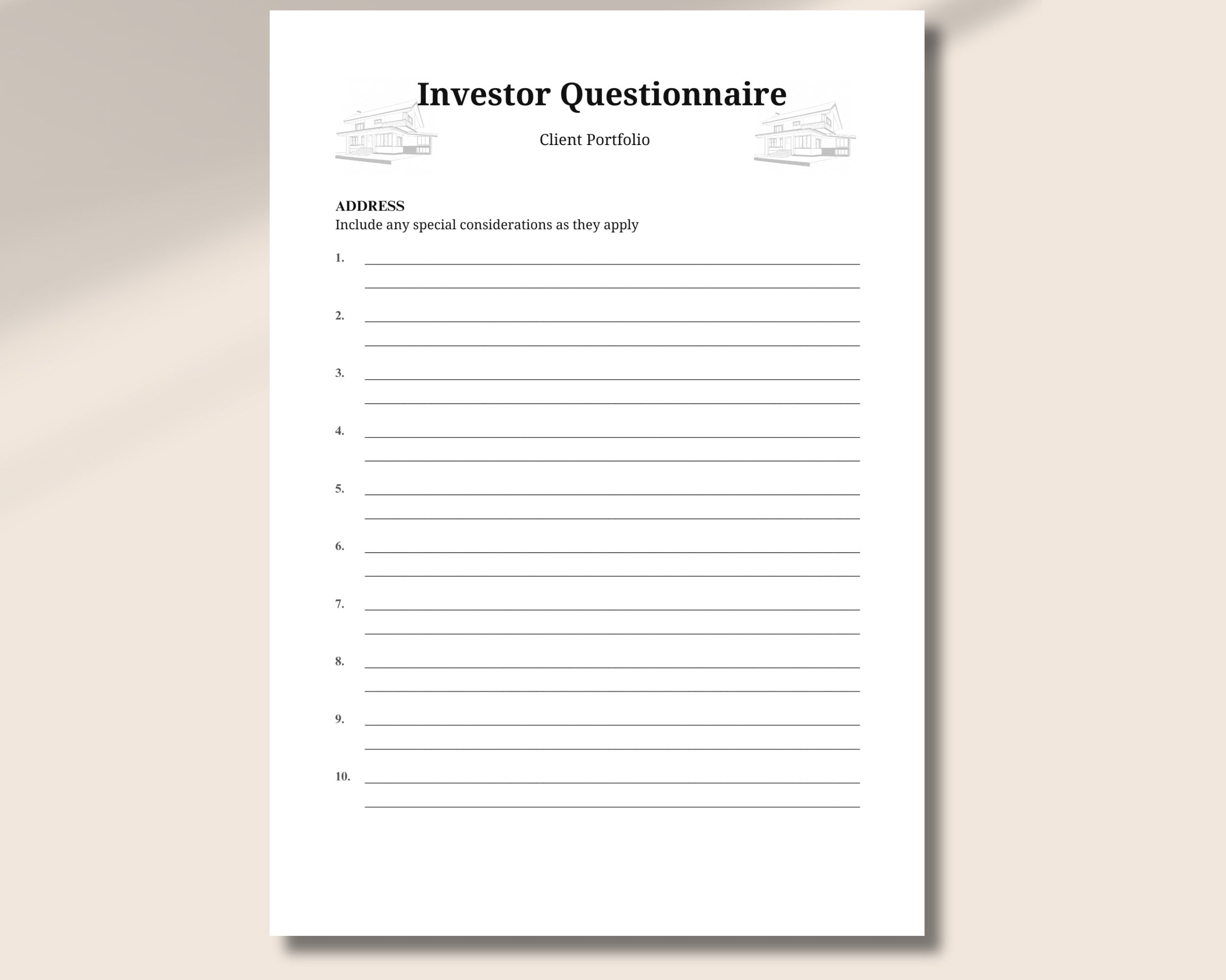 Property Management Client Questionnaire: Printable & Fillable PDF ...