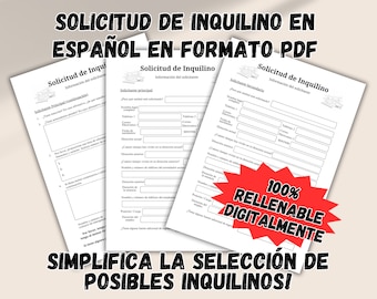 Solicitud de Inquilino en Español, PDF Imprimible y Rellenable, Evaluación de Inquilinos para Gestión de Propiedades.