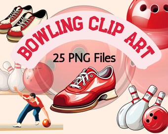 BOWLING Clipart Bundle, 25 PNG File Images - Bowling Party, Bowling pins, Strike, Sublimation Design