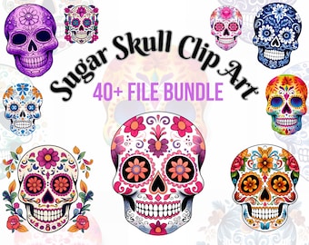 Mexican Sugar Skull PNG Bundle, Sugar Skull Sublimation Designs, Day of the Dead Clip Art, Dia de los Muertos Instant Digital Download