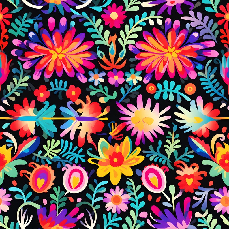 Mexican Embroidery Art Digital Paper 24 Seamless Prints, Folk Art ...