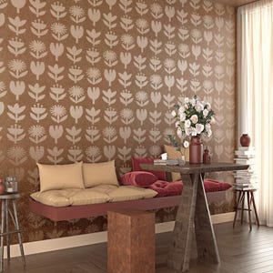 Kerberos Botanical Stencil-Floral Stencil for Painting Walls-Flower Stencil for Nursery-Nature Wallpaper Stencil Pattern-Reusable Wall Decor