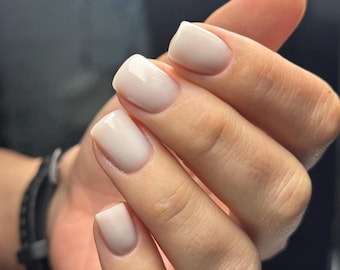 Milky White Short Square Press On Nails | Minimalist Nude Gel Nails | Clean Girl Neutral Nails | Classy Handmade Reusable Press Ons