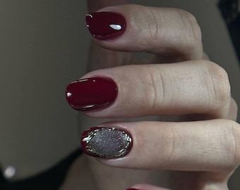 Burgundy Press On Nails | Minimal Luxury Design | Handmade Glossy Nails