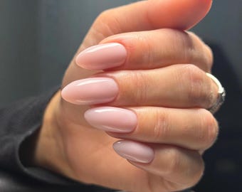 Milky Pink Almond Press On Nails | Nude Blush Gel Nails | Minimalist Clean Girl Nails | Elegant Handmade Reusable Press Ons