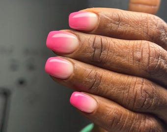 Hot Pink Ombre French Fade Press On Nails | Square Gel Fake Nails