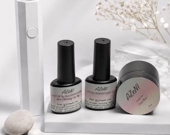 AZeNI Hard Gel Kit with UV Lamp | Rubber Base, No-Wipe Top Coat & Builder Gel | Beginner Nail  Set