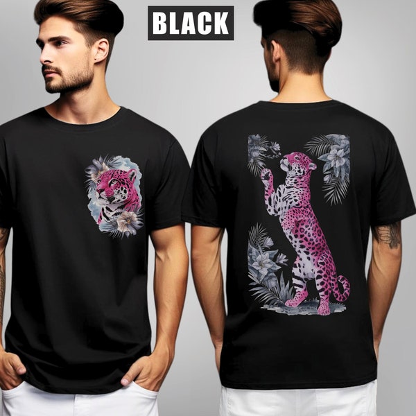 Pink Jaguar Shirt, Floral Wildcat Tee, Big Cat Jungle T-shirt, Pink Panther Top, Leopard Safari Tee, Animal Lover Gift, Watercolor Art Shirt