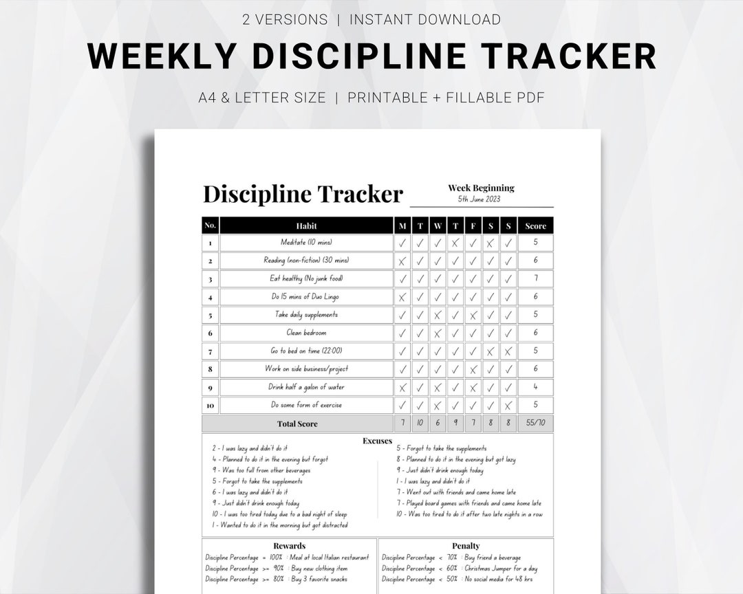 Minimalist Discipline Habit Tracker For Accountability And Etsy Minimalist Discipline Habit Tracker For Accountability And Etsy