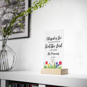 Blessed Home Decor Gift,Flower Acrylic Sign with Wooden Stand Fall Home Decor,Gift for Mom and Grandma,Spring Acrylic Sign with Wooden Stand