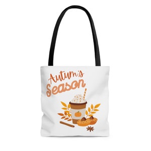 Cute Autumn Grocery Season Tote Bag,Fall Leaves Tote Bag,Autumn Tote Bag,Fall Shoulder Tote Bag,Bread Tote Bag,Fall Tote Bag Gifts for Her