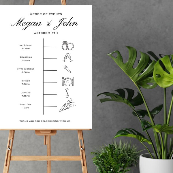 Wedding Order of Events Timeline Sign Template, Classic Order of Events Wedding Timeline Sign, Printable Timeline, DIY Itinerary Sign