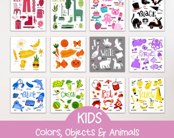 Colors and Shapes Learning Worksheets, Kids Learning Bundle, Activity for Kids, Preschool Learning Bundle for Kids