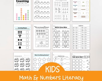 Numbers and Maths Learning Worksheets, Kids Learning Bundle, Activity for Kids, Preschool Learning Bundle for Kids