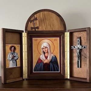 Handcrafted Wooden Triptych Icon Shrine | Customizable