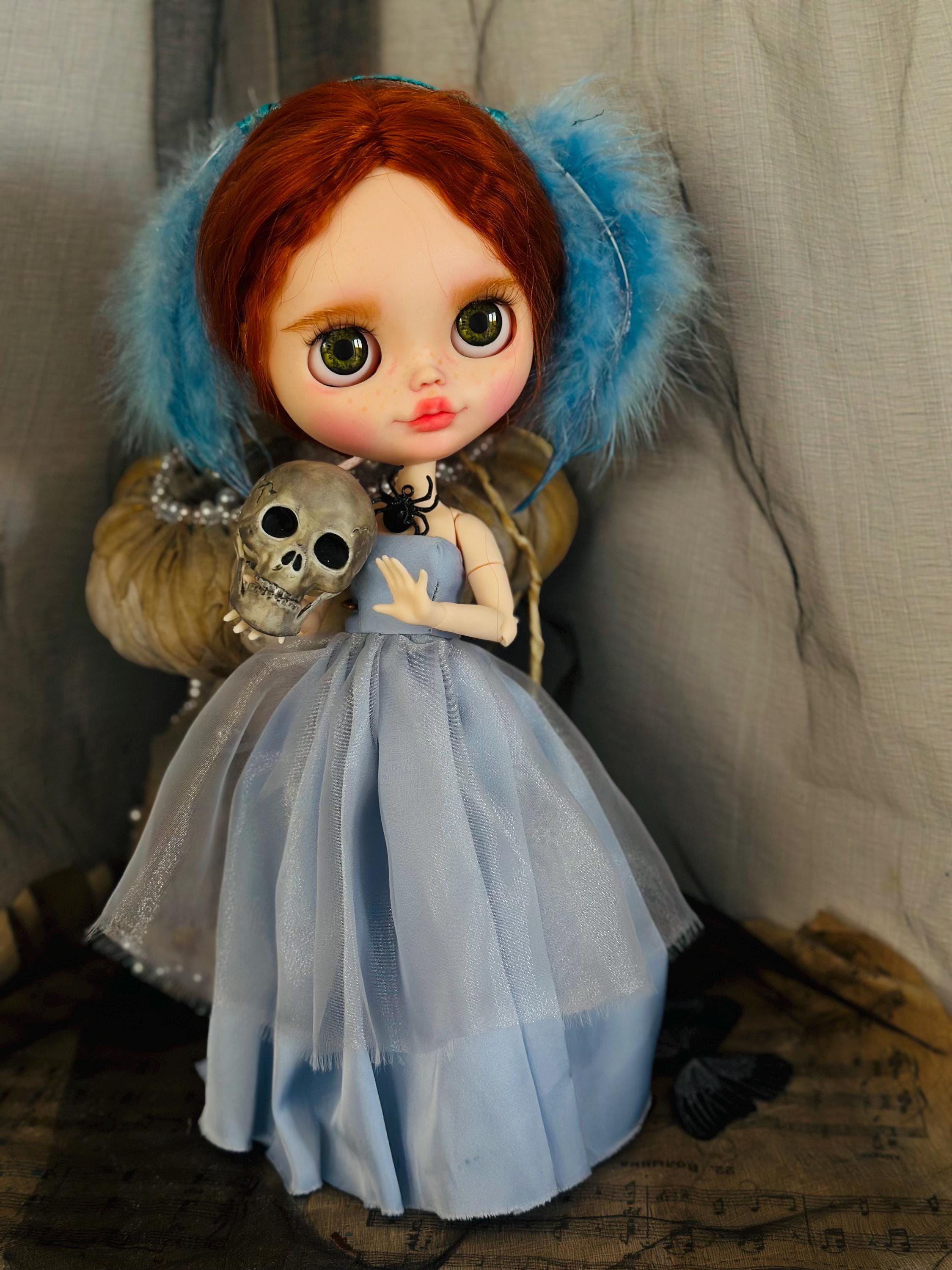 OOAK Gothic Elizabeth Blythe Doll – Mourning Light Art Doll, Skull