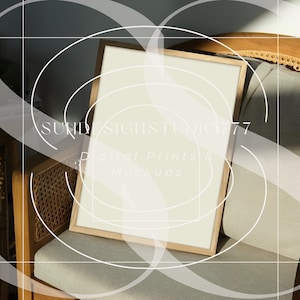 Frame Mockup PSD, Square Frame Mockup, Wood Frame Mockup, Frame Mockup on Chair, PSD Template, Living Room Mockup Interior