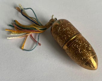 Vintage brass, Sewing Etui, thread and thimble holder