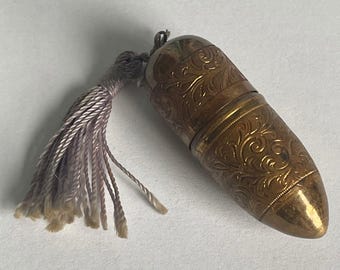 Vintage brass, Sewing Etui, thread and thimble holder
