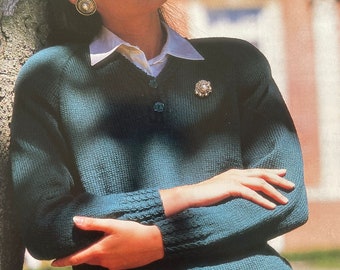 1990s Womens Sweater jumper Knitting Pattern 30-40in, DK weight