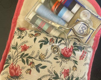 Sewing Kit in a floral fabric case