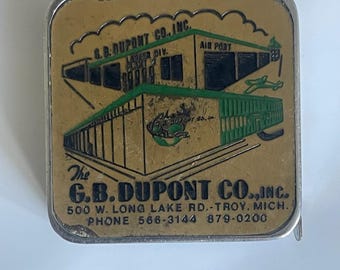 Vintage Barlow tape measure, advertising The GB Dupont Co