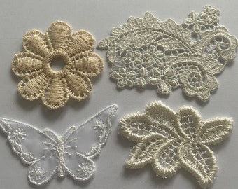 Vintage appliqué, leaves, butterfly, flowers