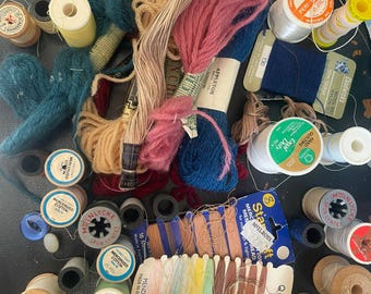 Vintage Sewing Lot: Thread, cotton reels, embroidery wool
