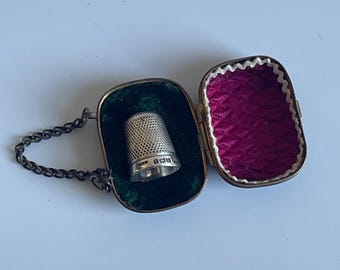 Vintage Brass Thimble Case with Birmingham Silver Thimble (1926)
