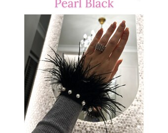 Bracelet ailes en plumes d'autruche avec perles, complément aux poignets d'une robe, veste, chemise