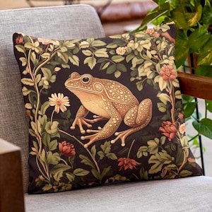 Floral cottagecore frog and toad lover stuffed throw pillow and pillowcase decor