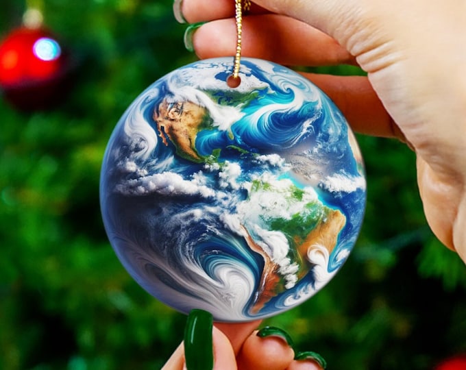 Earth Ceramic Christmas Ornament, Planet Keepsake