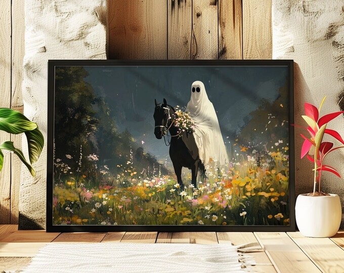 Spooky Ghost Cowboy Horse Halloween Art Print (Digital Download)