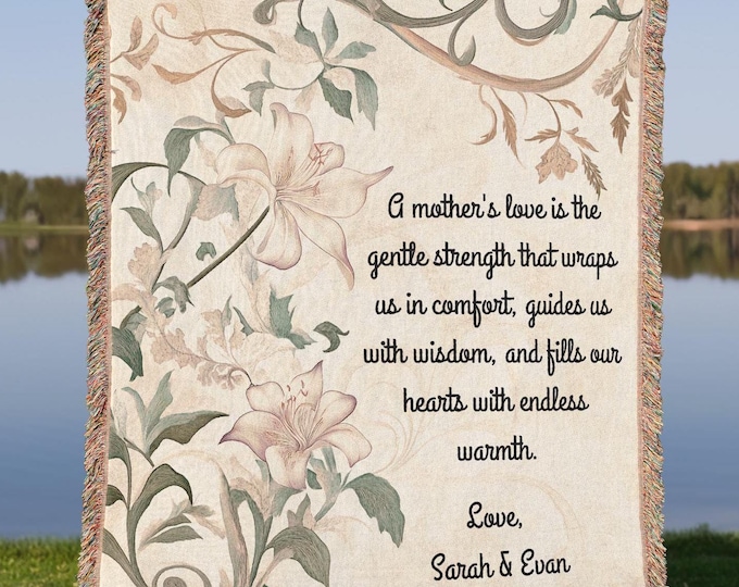 Personalized Mother's Love Woven Blanket, Customized Gift for Mom, Mom Gift from Kids, Mother Floral Woven Tapestry Throw