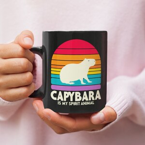 Capybara Spirit Animal Mug, Retro Capybara Lover Coffee Mug, Animal Lover Gift, Cottagecore Nature Mug, Cute Capybara Sunset Gift Mug