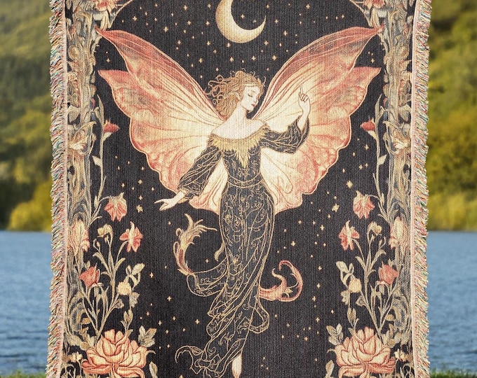 Forest Fairy Woven Cotton Blanket – Enchanted Cottagecore Tapestry Throw
