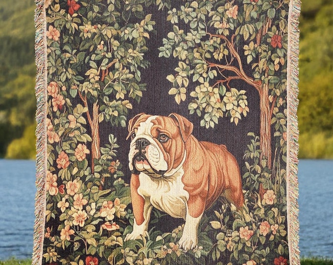 English Bulldog Woven Blanket, Pet Tapestry Throw, Dog Lover Gift