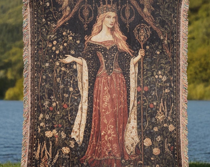 Sorceress Circe Floral Woven Blanket, Cottagecore Greek Myth Tapestry Home Decor, Vintage Gift Throw for Mythology Lovers