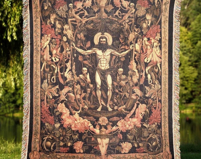Hades Floral Woven Cotton Blanket, Greek God Tapestry Throw