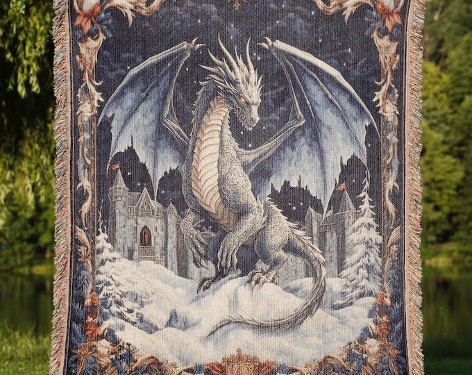 Gothic Dragon Woven Blanket, Dark Academia Decor