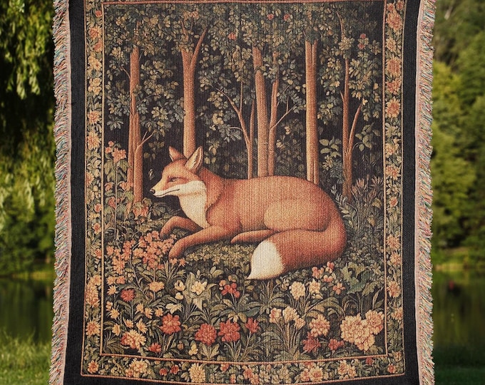 Forest Fox Woven Blanket, Wildlife Kids Room Decor, Retro Fox Lover Gift Throw, Tapestry Gift for Nature Lover