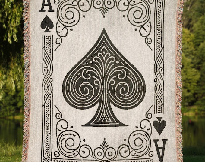 Ace of Spades Woven Cotton Throw Blanket, Poker Decor