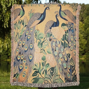Art Nouveau Peacock Tapestry Blanket, Peacocks & Exotic Birds, Vintage-Inspired French Decor Throw Blanket, Elegant Home Decor Gift